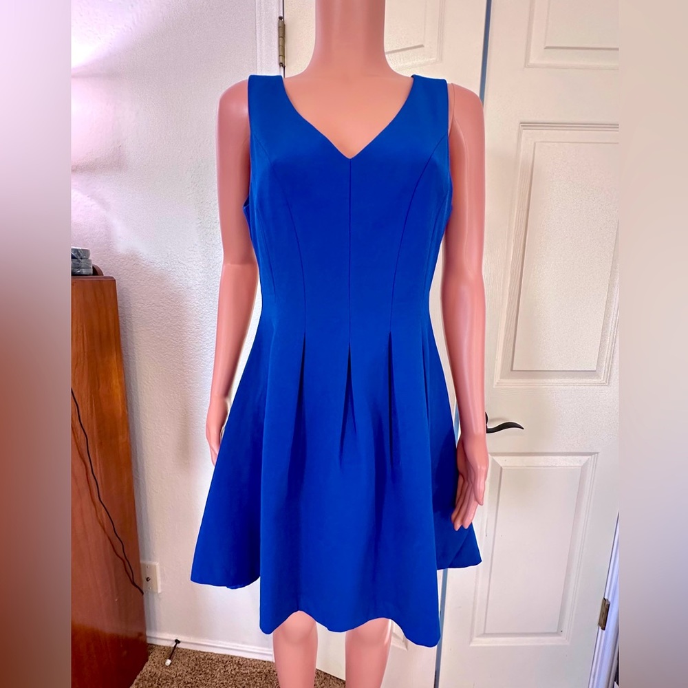 Adeline Rae Dress - M Bright Blue Peplum V Neck Dress